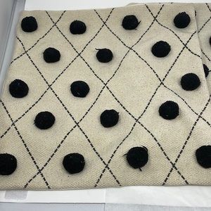 Set of 2 Pillow Covers 17” x 17” Cream with Black Pom-poms